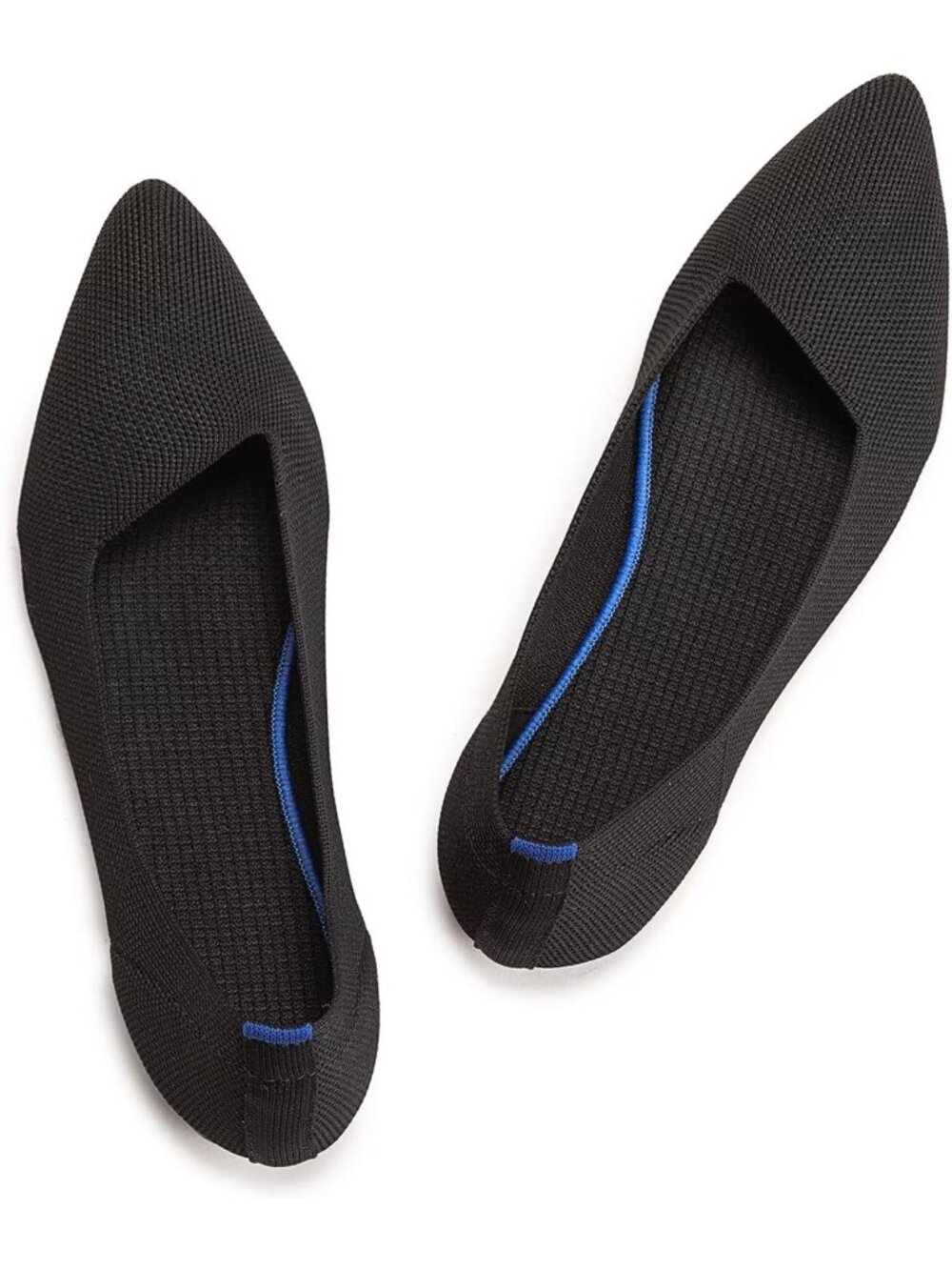 Women's All Black Comfort Pointed Toe Softable Pull On Knit Casual Flat Shoes